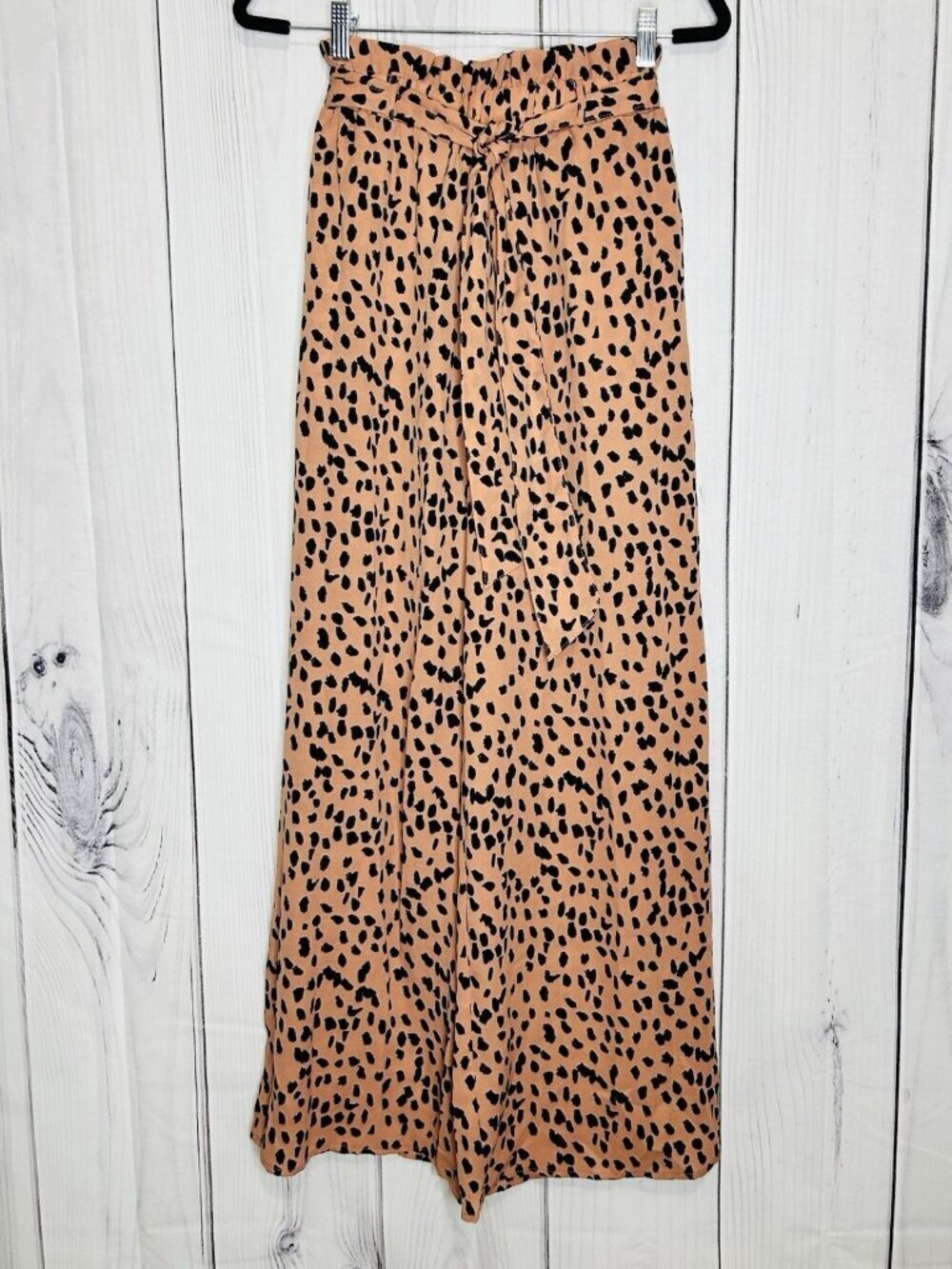 Entro Wide Leg Palazzo Flowy Animal Print Pull On Pants Sz S (26 x 30) Sash Belt